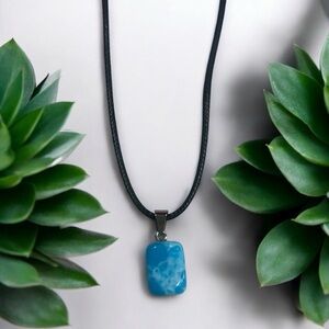 Blue Larimar Jelly Bean Pendant Necklace